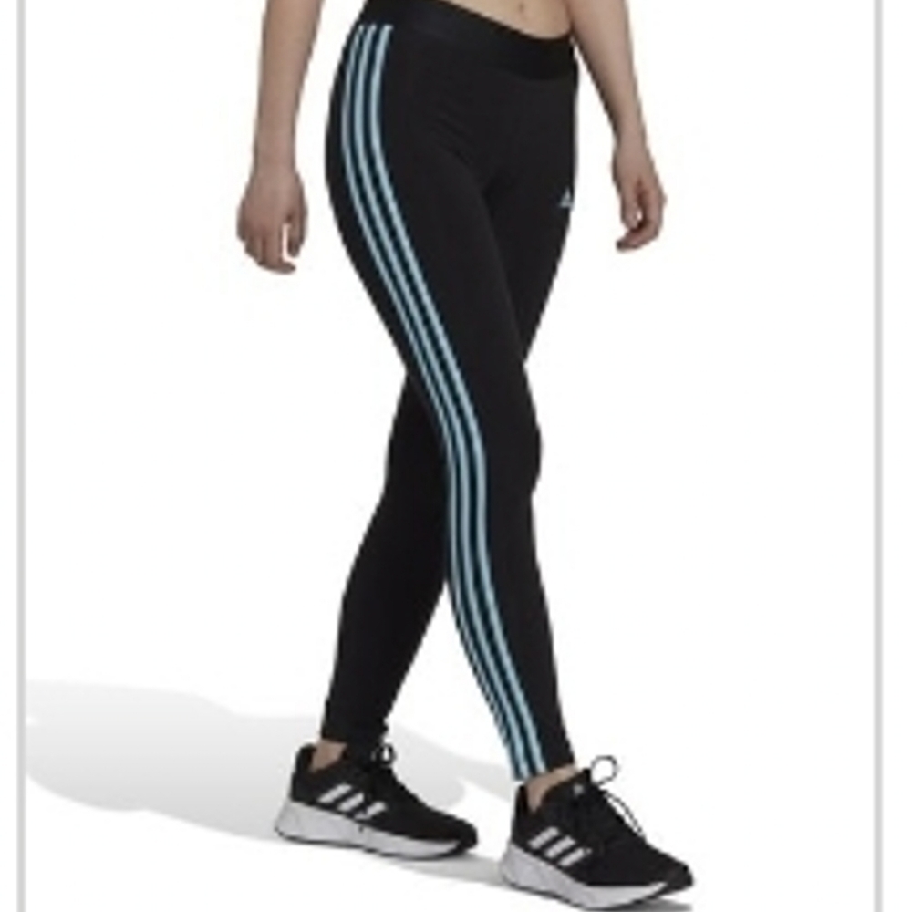 ADIDAS Cotton Bkend 3 Stripes Leggings In Bliss Blue Size Medium, New With Tags